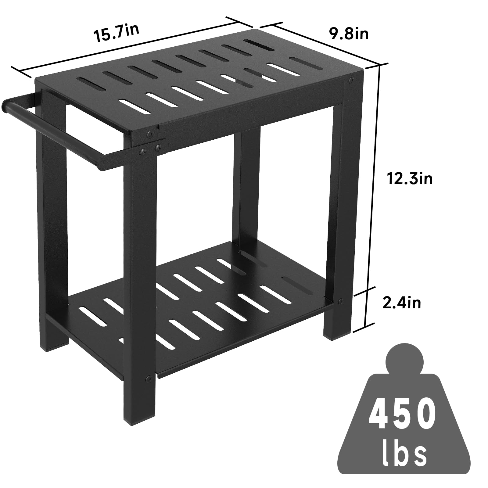 XEENEW Metals Shower Benches with Storage Shelf, 15in Shower Stool for Inside Shower Waterproof, Shower Foot Rest for Shaving Legs, Matte Black Shower Chair