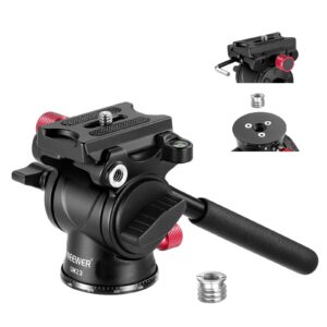 neewer fluid tripod head with handle & arca type quick release, aluminum alloy panorama drag pan tilt head with ø43mm scaled base for compact camcorder dslr camera, max load: 3kg/6.6lb, gm23 red