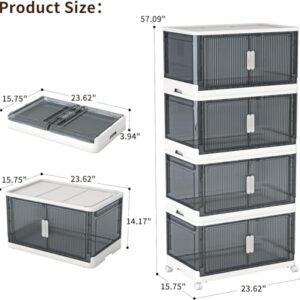 Xlikmun Storage Bins with Lids,Collapsible Wheels,20 Gal Closet Organizers and Storage,4 Packs Stackable Bins,Wardrobe Organizer Door Home,Ofiice (4 Pack,Gray)