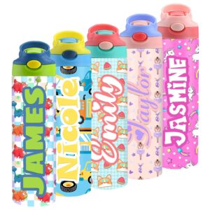 Personalized Kids Water Bottle Custom Water Bottles for Girls Boys Children with Name Straw Lid Customized 20oz Insulated Stainless Steel Cups Gifts for School Travel