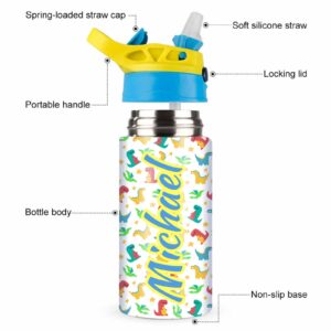 Personalized Kids Water Bottle Custom Water Bottles for Girls Boys Children with Name Straw Lid Customized 20oz Insulated Stainless Steel Cups Gifts for School Travel