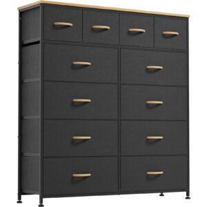 yilqqper dresser for bedroom with 12 drawers, large tall dresser for closet, living room, nursery, dorm, chest of drawers with fabric bins, leather front, wooden top, metal handle (cyan)