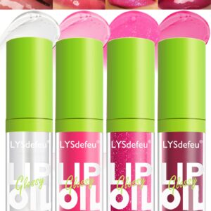 4 Colors Lip Oil Lip Glaze,Hydrating Tinted Plumping Lip Gloss,Fat Lip Oil Drip,Big Brush Head Clear Pink Shiny Glow Reviver Lip Care Oil,Long Lasting Non-sticky Transparent Lip Oil,Makeup Gift-SetA