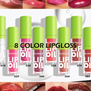 4 Colors Lip Oil Lip Glaze,Hydrating Tinted Plumping Lip Gloss,Fat Lip Oil Drip,Big Brush Head Clear Pink Shiny Glow Reviver Lip Care Oil,Long Lasting Non-sticky Transparent Lip Oil,Makeup Gift-SetA