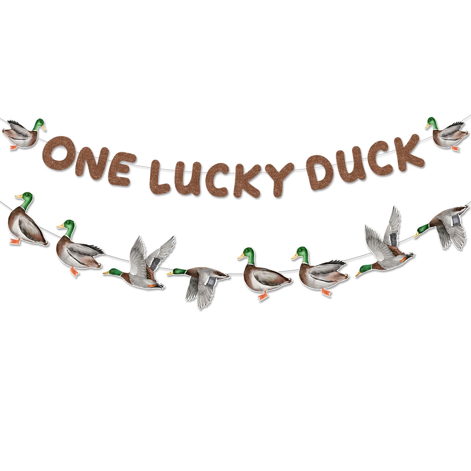 Sursurprise Duck Hunting First Birthday Decorations, One Lucky Duck Banner Mallard Duck Garland for Boys 1st Birthday Party Supplies