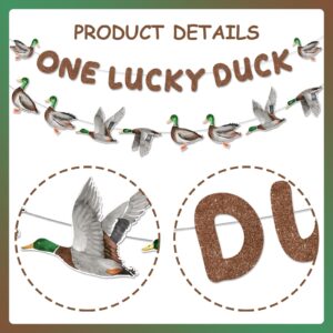 Sursurprise Duck Hunting First Birthday Decorations, One Lucky Duck Banner Mallard Duck Garland for Boys 1st Birthday Party Supplies