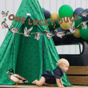 Sursurprise Duck Hunting First Birthday Decorations, One Lucky Duck Banner Mallard Duck Garland for Boys 1st Birthday Party Supplies