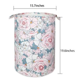 AMROSE Baby Laundry Hamper, 19.6'' Large Canvas Nursery Laundry Hamper Basket for Boys Girls, Nursery Storage Hamper for Laundry, Toys, Clothes, Watercolor Floral