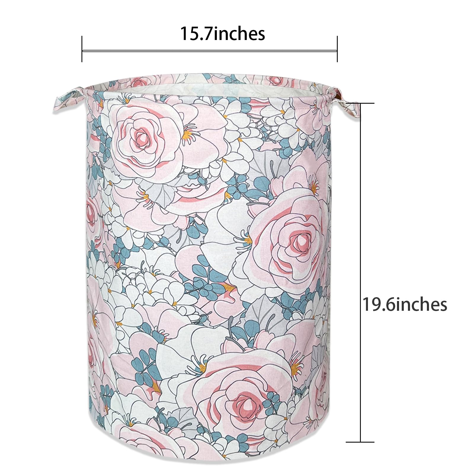 AMROSE Baby Laundry Hamper, 19.6'' Large Canvas Nursery Laundry Hamper Basket for Boys Girls, Nursery Storage Hamper for Laundry, Toys, Clothes, Watercolor Floral