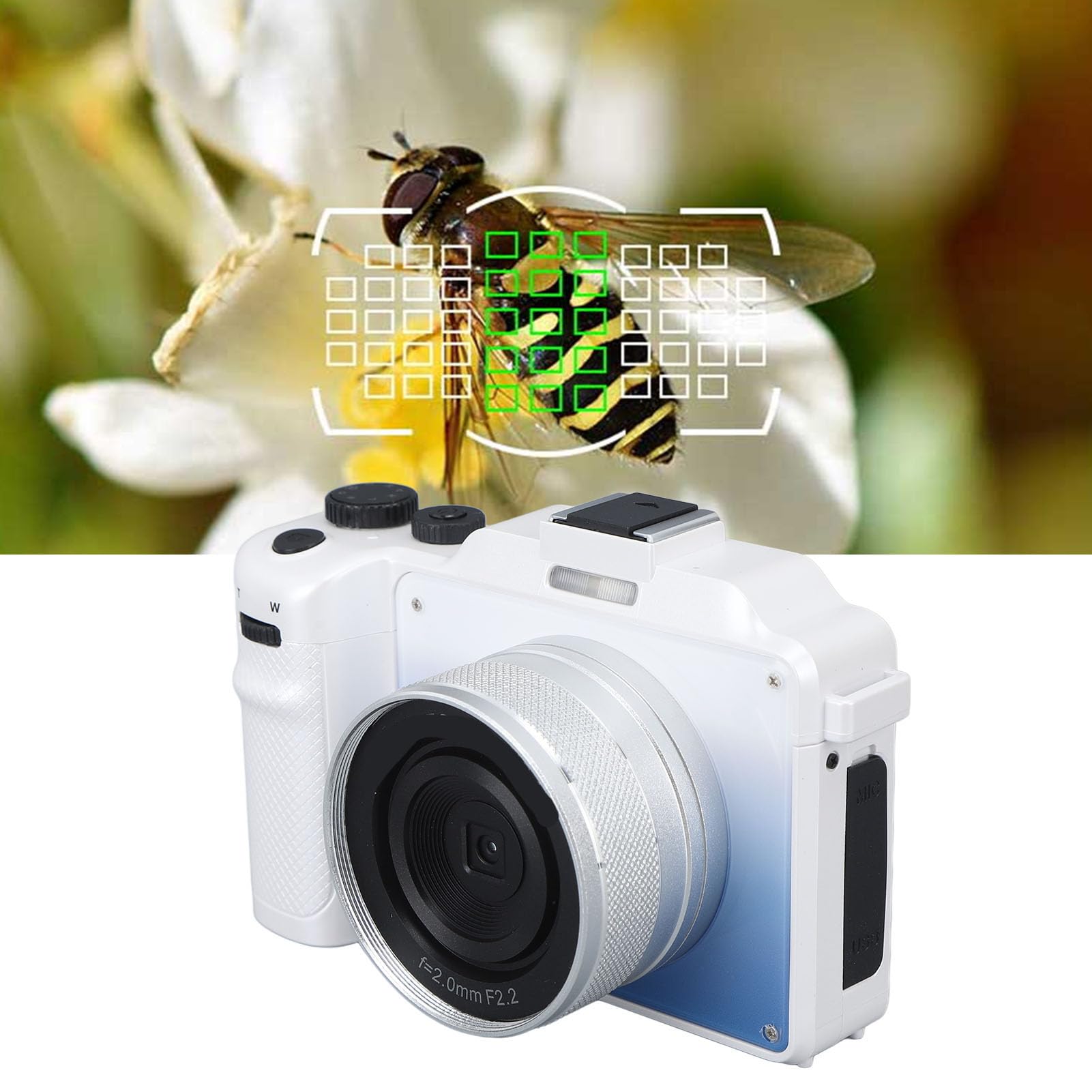 4K Digital Camera, 48 megapixel Vlogging Camera Front Rear Dual Lens 48 Megapixels 18X Autofocus WiFi OTG One Key Transfer Sharing, for Travel Party Growth Records (White)