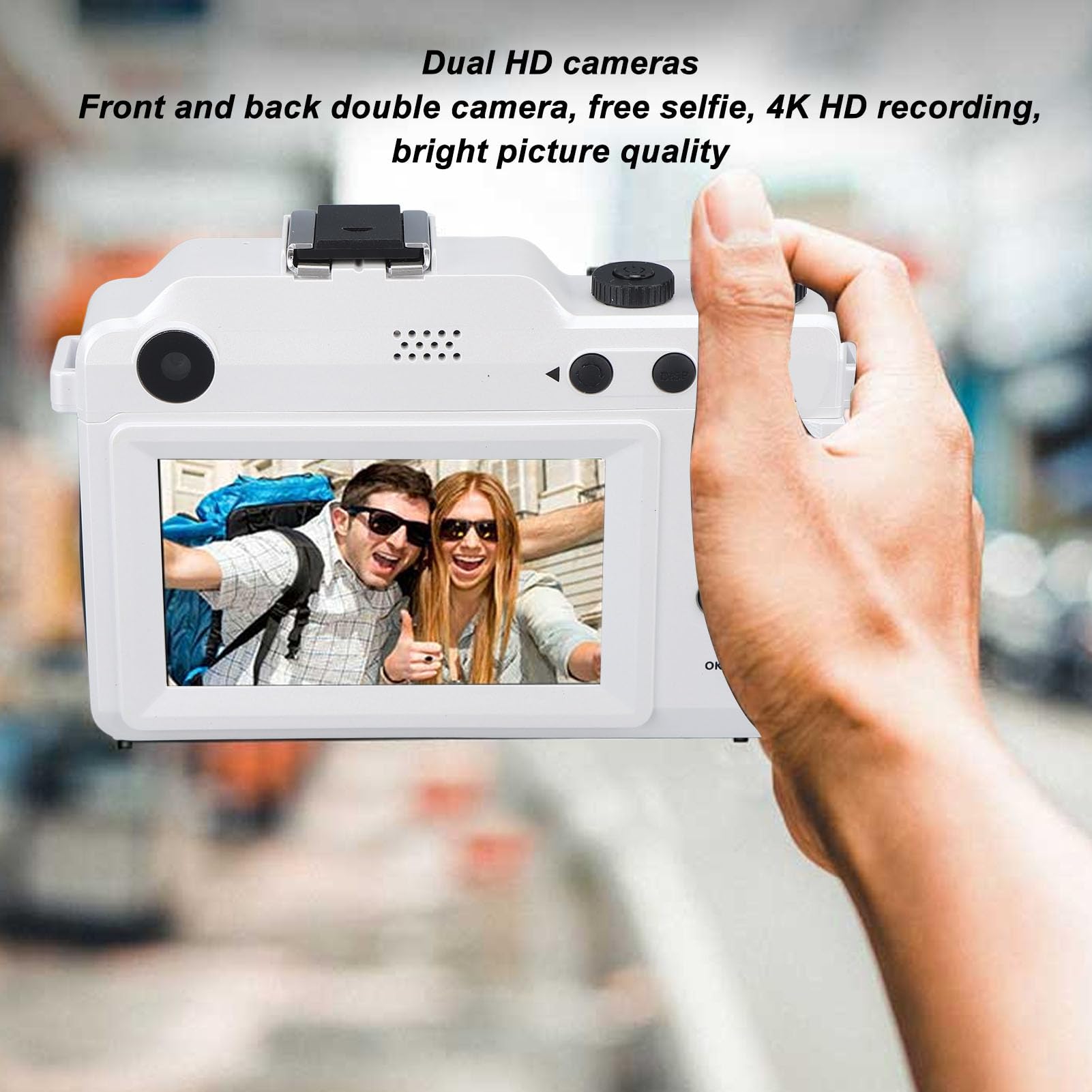 4K Digital Camera, 48 megapixel Vlogging Camera Front Rear Dual Lens 48 Megapixels 18X Autofocus WiFi OTG One Key Transfer Sharing, for Travel Party Growth Records (White)