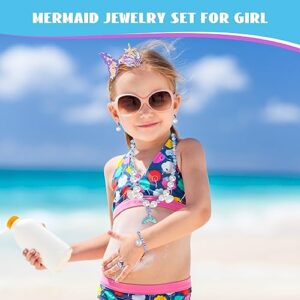 Mermaid Gifts for Girls, Mermaid Tail Blanket Mermaid Jewelry Makeup Set for Girls 3 4 5 6 7 8 9 10 11 12 Years Old, Mermaid Theme Birthday Decorations Accessories Gift