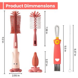 Ariseno 5-in-1 Baby Bottle Brush Set, Bottle Brush for Baby, Baby Bottle Scrubber, Including Silicone & Nylon Bottle Brush, Bottle Cap Brush, Straw Brush, Nipple Brush, BPA-Free (Red)