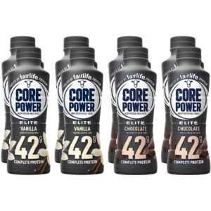 fairlife core power elite 42g high protein milk shakes variety pack, liquid - ready to drink for workout recovery, 14 fl oz (8 - pack)