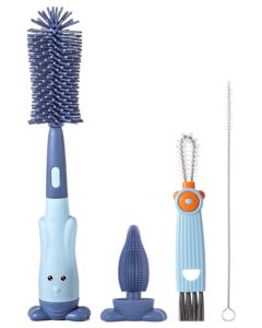 anivona 4pcs baby bottle brushes set, one silicone baby bottle brush, 1 hidden silicone nipple cleaner, 1 straw brush, 1 lid brush, bottle brush with nipple cleaner and suction cup, bpa-free(blue)