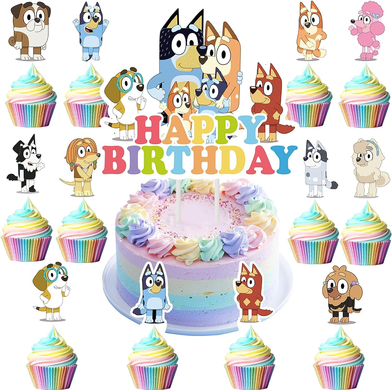 Blue Dog Birthday Party Supplies, 25PCS Blue Dog Cake Topper Decorations Cupcake Toppers for Kids Party Favor