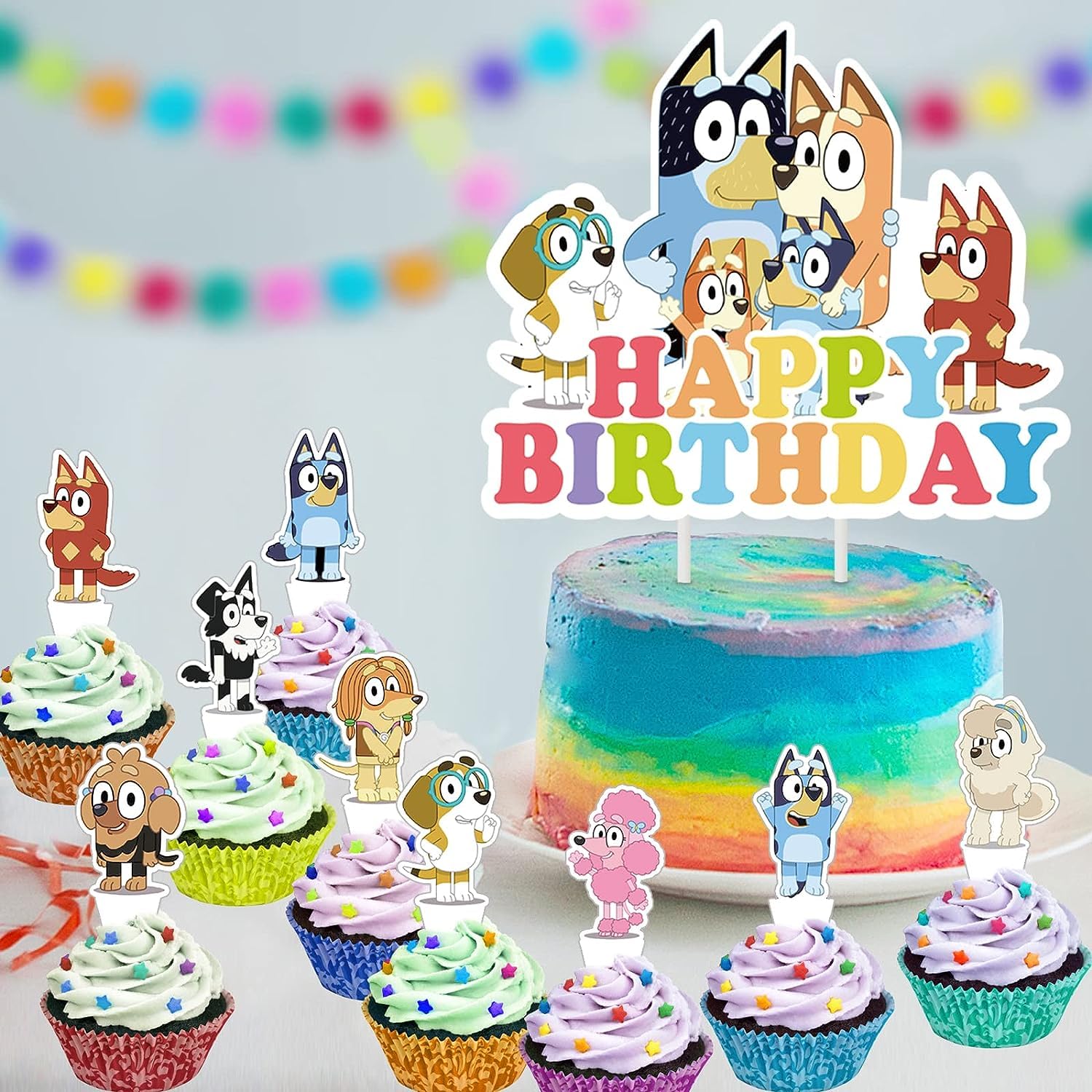 Blue Dog Birthday Party Supplies, 25PCS Blue Dog Cake Topper Decorations Cupcake Toppers for Kids Party Favor