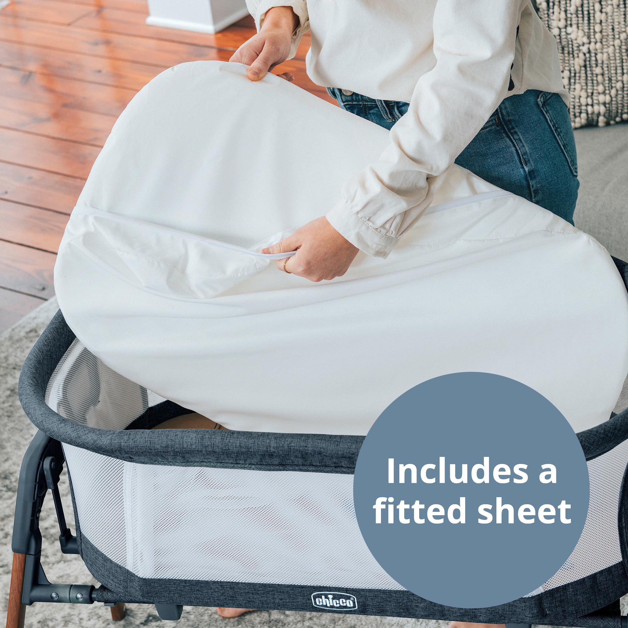 Chicco LullaGlide™ 3-in-1 Stationary Baby Bassinet, Gliding Bassinet and Portable Bassinet, Waterproof Mattress and Fitted Sheet, Travel Bassinet for Baby Includes Carry Bag | Luna/Grey