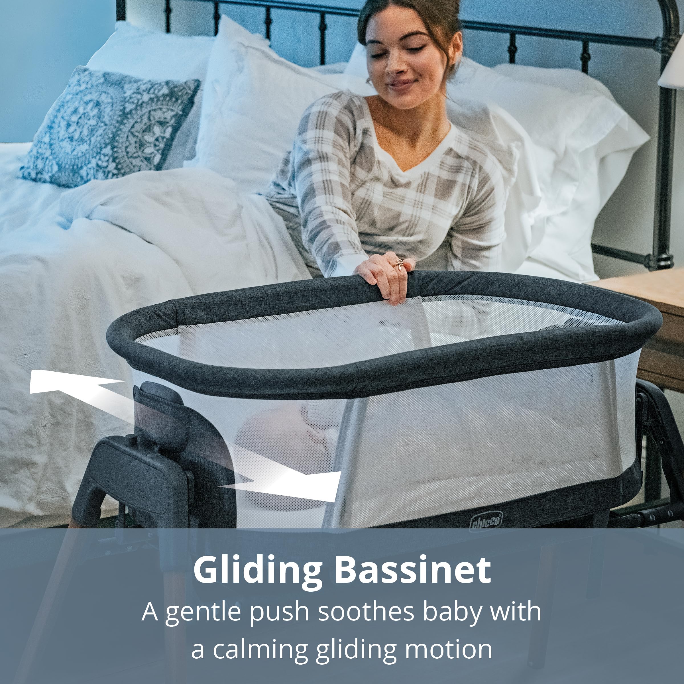 Chicco LullaGlide™ 3-in-1 Stationary Baby Bassinet, Gliding Bassinet and Portable Bassinet, Waterproof Mattress and Fitted Sheet, Travel Bassinet for Baby Includes Carry Bag | Luna/Grey