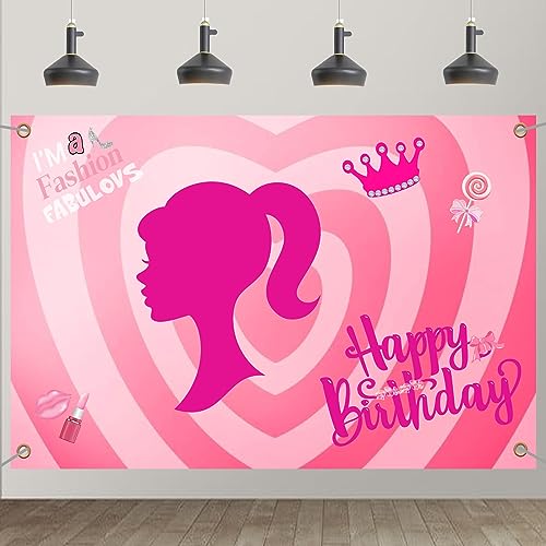 Pink Girl Happy Birthday Banner for Fashion Girl Birthday Party Pink Fashion Lady Backdrop Pink Girl Birthday Party Supplies 5 * 3Ft Pink Girl Photography Background for Pink Girl Party