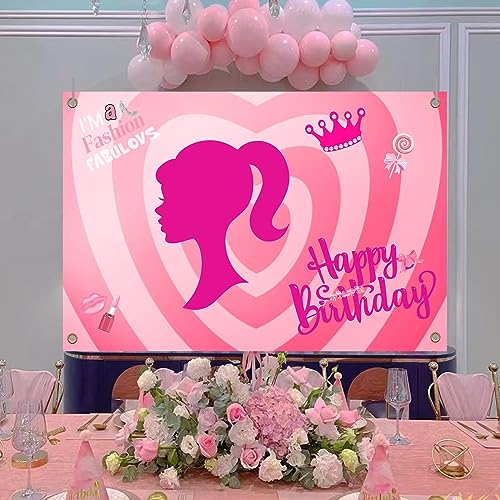 Pink Girl Happy Birthday Banner for Fashion Girl Birthday Party Pink Fashion Lady Backdrop Pink Girl Birthday Party Supplies 5 * 3Ft Pink Girl Photography Background for Pink Girl Party