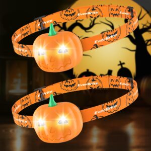everbrite halloween pumpkin headlamp 2 modes led head lamp, adjustable headband halloween party favors with orange spot & strobe lights, halloween gifts 2 pack