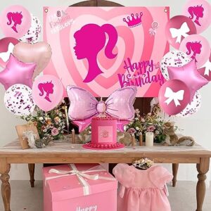 Pink Birthday Party Supplies Set For Pink Girl Including 1 Happy Birthday Backdrop 15 Pink Balloons Glamour Girl Lady Party Decorations Pink Girl Birthday Party Photo Prop Pink Party Decor For Girls