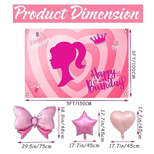 Pink Birthday Party Supplies Set For Pink Girl Including 1 Happy Birthday Backdrop 15 Pink Balloons Glamour Girl Lady Party Decorations Pink Girl Birthday Party Photo Prop Pink Party Decor For Girls