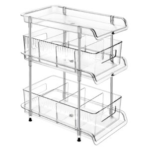 xinya bao 3 tier clear bathroom organizer, with dividers, multi-purpose pull-out pantry organization and storage, under sink closet organizers and storage, skincare cosmetic organizer medicine bins