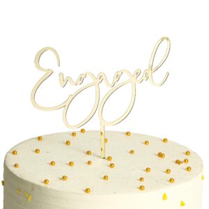 engaged cake topper， wedding cake topper, bridal shower, mirrored gold acrylic, dessert decor。