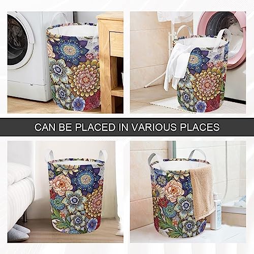 Eheartsgir Large Clothes Basket Laundry Hamper with Handles Waterproof Storage Organizer Nursery Bins for College Dorms Bathroom, Bright Blossom Colorful Floral