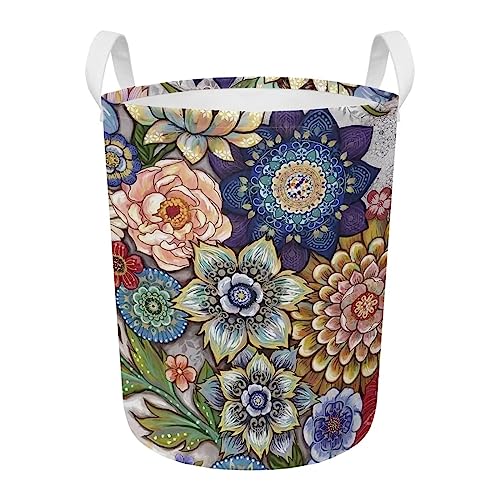 Eheartsgir Large Clothes Basket Laundry Hamper with Handles Waterproof Storage Organizer Nursery Bins for College Dorms Bathroom, Bright Blossom Colorful Floral