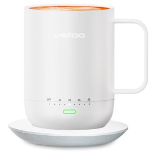 vsitoo temperature control heated coffee mug s3pro 14 oz, smart self heating travel mug with manual & app controlled coffee warmer, rechargeable and battery powered, led light, auto off (white)