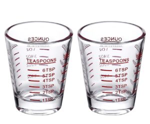 shot glasses measuring cup liquid heavy glass wine glass espresso shot glass-incremental measurement 1oz, 6 tsp, 2 tbs, 30ml (2 pack)(red)