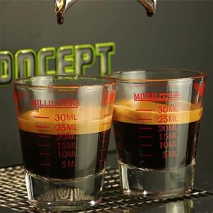 Shot Glasses Measuring cup Liquid Heavy Glass Wine Glass Espresso Shot Glass-Incremental Measurement 1oz, 6 Tsp, 2 Tbs, 30ml (2 pack)(red)