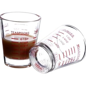 Shot Glasses Measuring cup Liquid Heavy Glass Wine Glass Espresso Shot Glass-Incremental Measurement 1oz, 6 Tsp, 2 Tbs, 30ml (2 pack)(red)