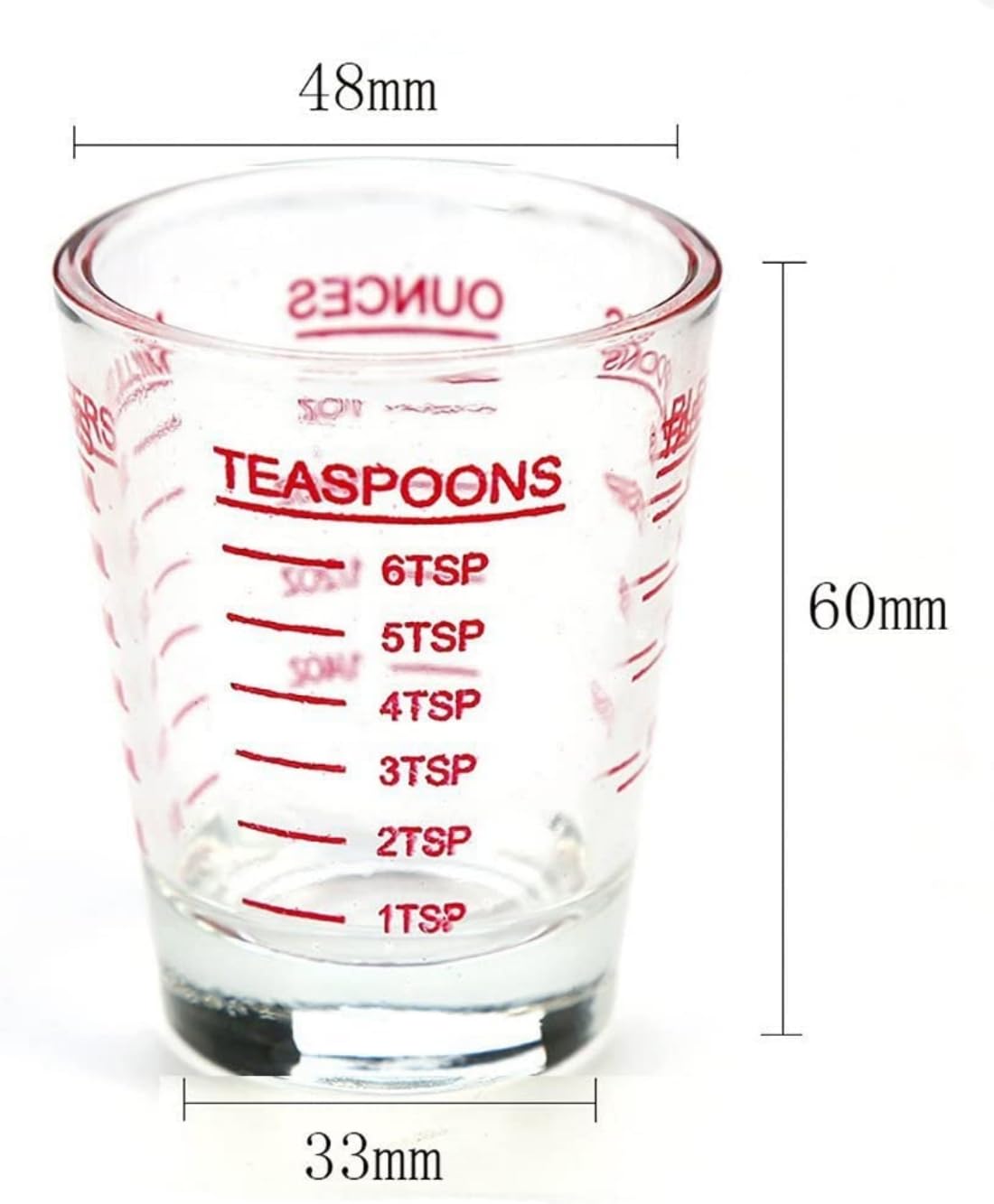 Shot Glasses Measuring cup Liquid Heavy Glass Wine Glass Espresso Shot Glass-Incremental Measurement 1oz, 6 Tsp, 2 Tbs, 30ml (2 pack)(red)