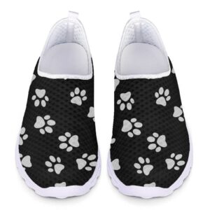 Coldinair White Paw Print Women's Sneakers Dog Paws Fitness Sports Walking Shoes Black Fashion Road Running Shoes Lady Girls Summer Workout Shoes Soft Shoe