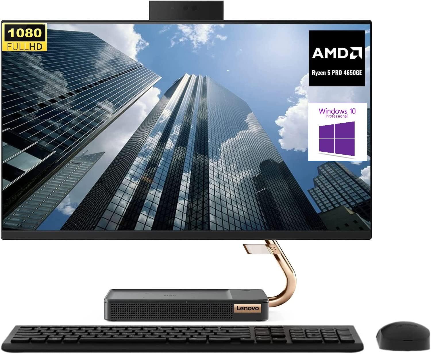 Lenovo Ideacentre A540 All-in-One, 23.8" FHD Desktop, AMD Ryzen 5 Pro 4650GE, 16GB RAM 1TB PCIe SSD, Webcam, Wi-Fi, Wireless Keyboard & Mouse, Windows 10 Pro, Black