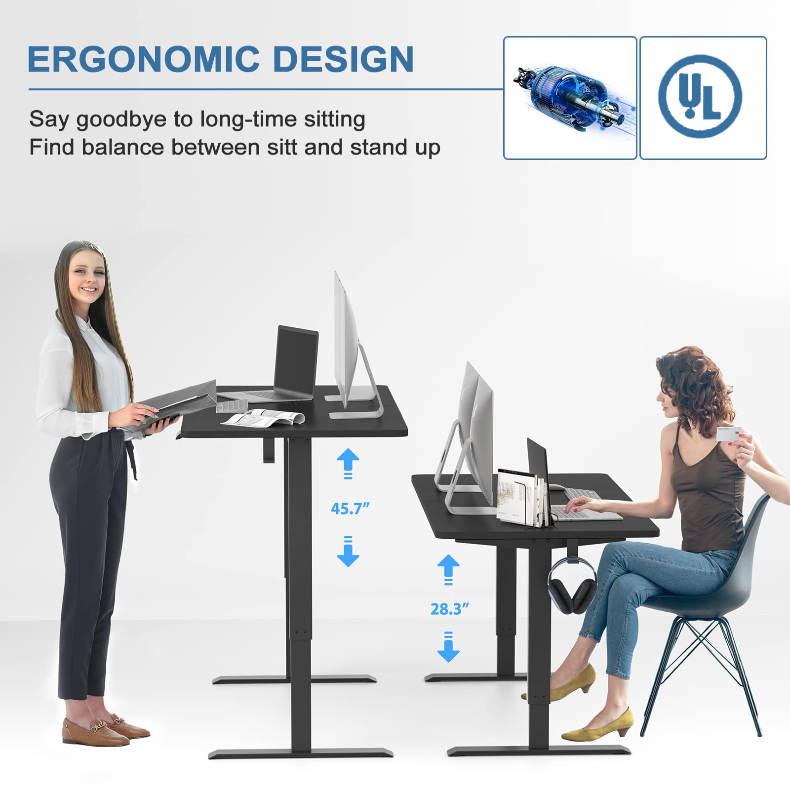 Monomi Electric Standing Desk, 63 x 28 inches Height Adjustable Desk, Ergonomic Home Office Sit Stand Up Desk with Memory Preset Controller (Rustic Brown Top/Black Frame)
