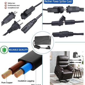 Universal Power Cord for Recliner Chair - 2-Pin Power Adapter with Extension Cord for Lift Chair, Recliner Sofa, Recliner Couch, 29V2A Power Supply Compatible with Power Recliner Most Makes & Models