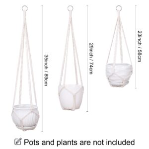 YIBOT 3 Pack Macrame Plant Hanger,35"/29"/23" Plant Hanger Indoor,Handmade Woven Cotton Rope Flower Pot Crochet Plant Holder Stand for Boho Home Decor No Tassels,lIvory