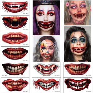 halloween clown horror mouth tattoo stickers 10 sheets gothic halloween horror mouth face sticker temporary tattoo fake tattoos for adults halloween prank makeup temporary tattoo paper party favors