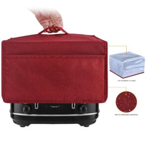 Toaster Cover with 2 Pockets,Can hold Jam Spreader Knife & Toaster Tongs, Toaster Appliance Cover with Top handle,Dust and Fingerprint Protection, Machine Washable (4 Slice, Red)