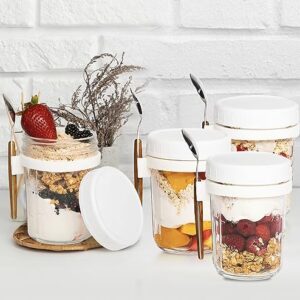 4 Pack Overnight Oats Containers with Lids and Spoons, 16oz Glass Mason Meal Prep Container Microwave Safe,Airtight Glass Jars,Oats Overnight,Yogurt Parfait Fruit Cereal With Measurement Marks