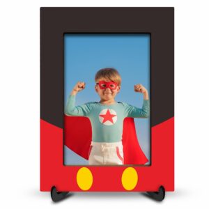 ykyenr black & red wooden picture frame with a stand, 4x6 cartoon theme vertical photo frame for boy & girls, birthday gifts, home decorations & gifts-xk-a09