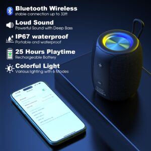 Bobtot Bluetooth Speaker Wireless Portable Speaker with Loud Stereo Sound RGB Lights, 25H Playtime, Dual Pairing Small Wireless Speakers for PC/Computer