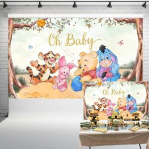 oh baby pooh backdrop vintage pooh bear baby shower background classic winnie and friends party decorations newborn birthday background 5x3 ft 173