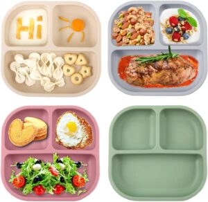 powerful suction plates for baby and toddler,baby divided plate,christmas plates,non-slip,bpa free,microwave & dishwasher safe,4 pack unbreakable feeding set