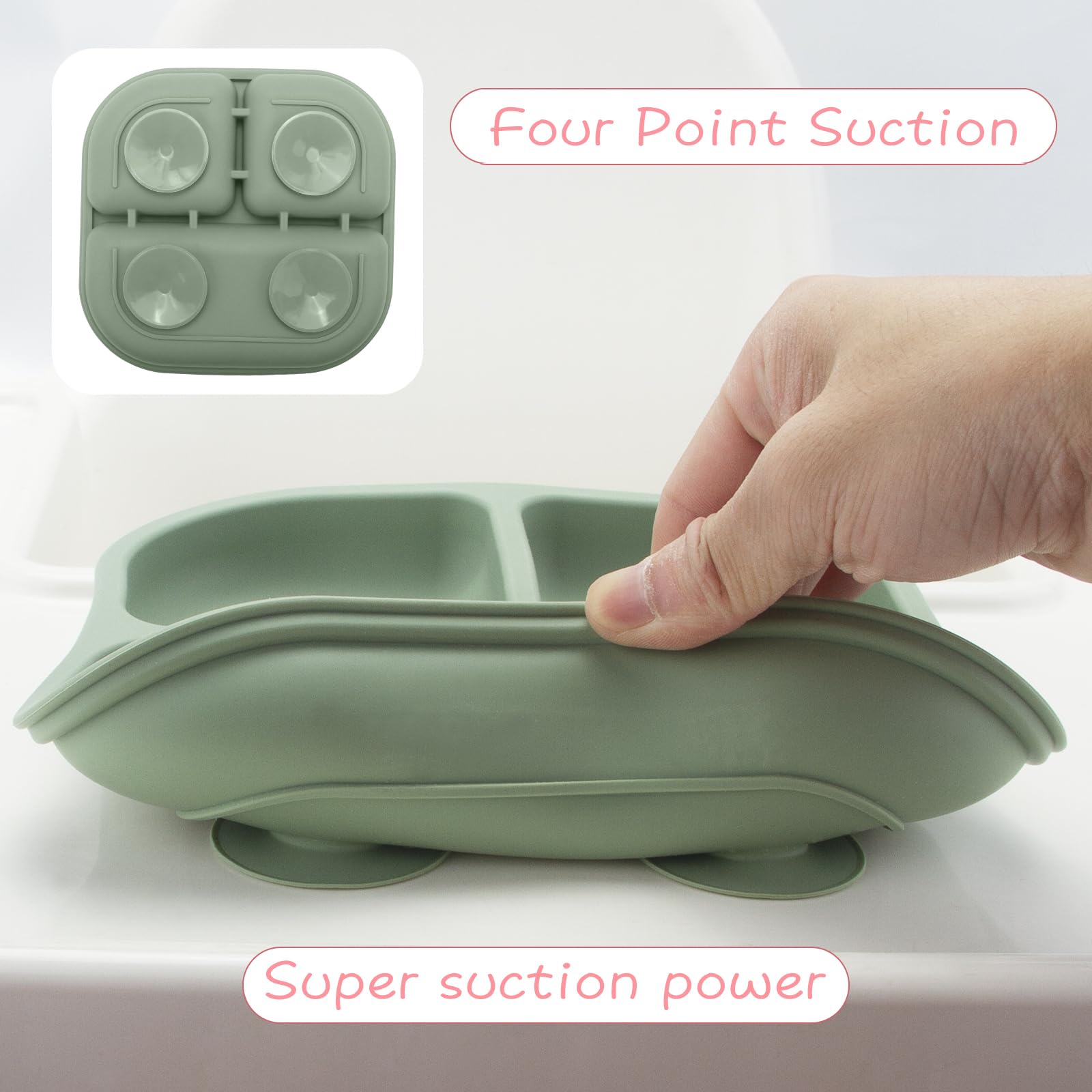 Powerful Suction Plates for Baby and Toddler,Baby Divided Plate,Christmas Plates,Non-Slip,BPA Free,Microwave & Dishwasher Safe,4 Pack Unbreakable Feeding Set